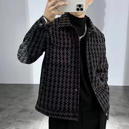 Chaqueta para hombre con estampado de pata de gallo, térmica, acolchada de algodón
