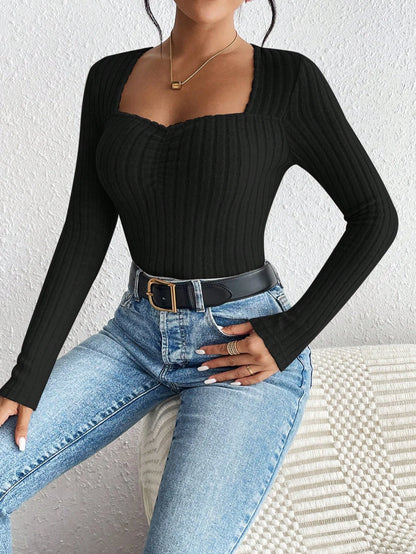 Camisa de punto con cuello de diamante para mujer