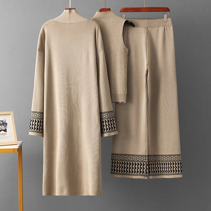 Conjunto de 3 piezas, cárdigan, chaleco, pantalones, prendas de punto