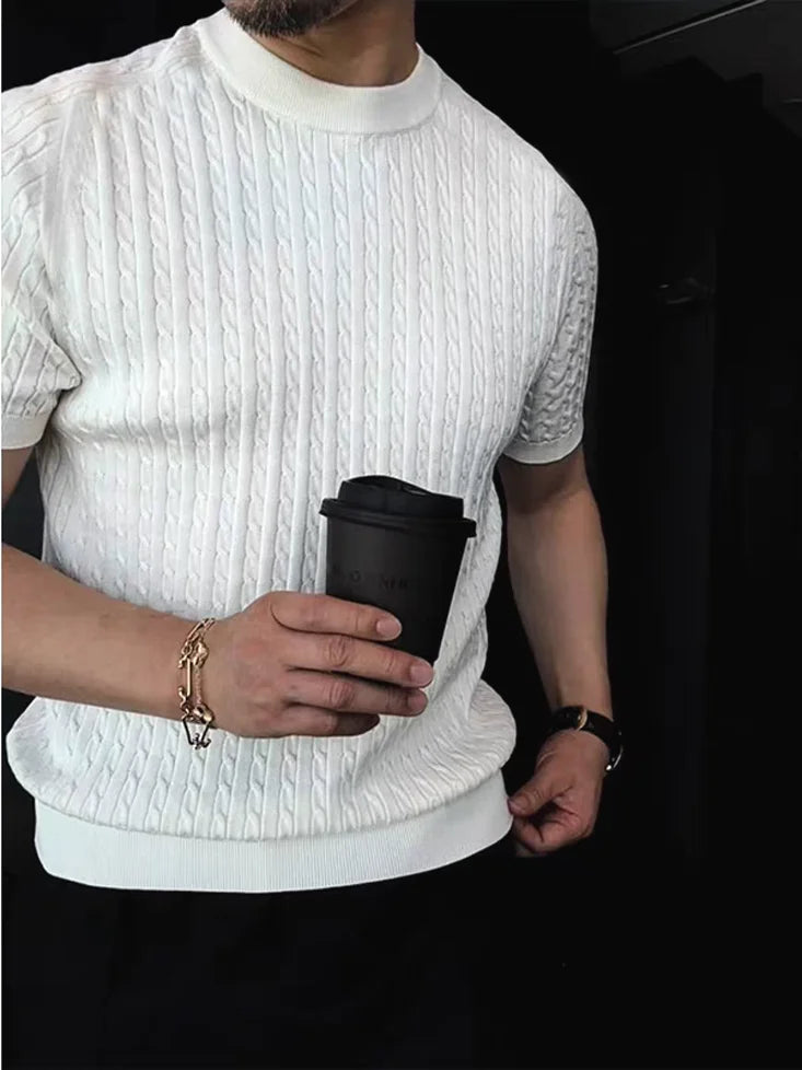 Camiseta de punto, ligera y transpirable con cuello redondo para hombre