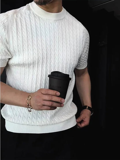 Camiseta de punto, ligera y transpirable con cuello redondo para hombre