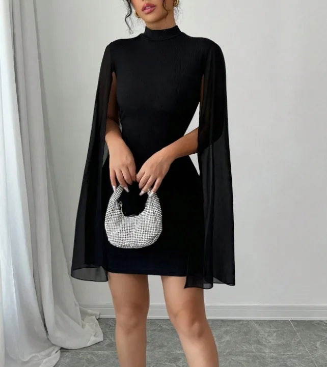 Vestido cruzado de gasa con cuello redondo, estilo europeo y americano