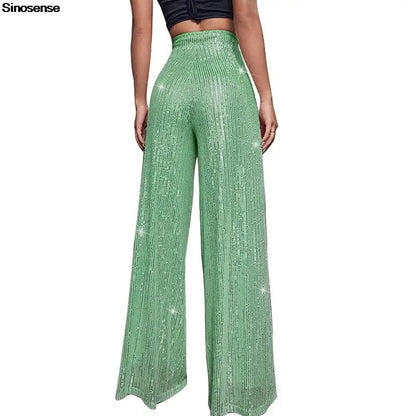 Pantalones acampanados de cintura alta con lentejuelas brillantes para mujer