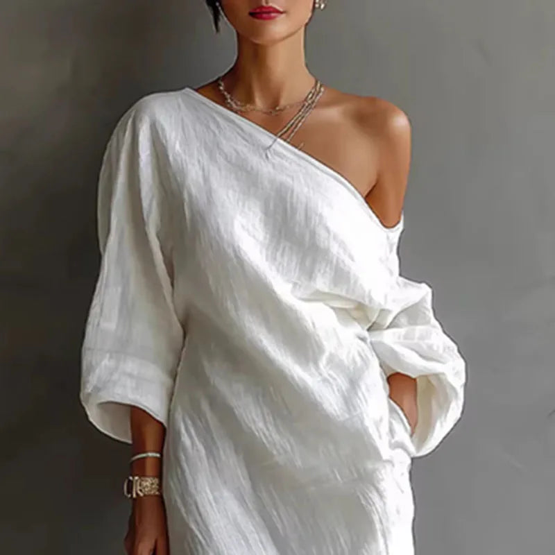 Vestido maxi sexy de manga larga con un solo hombro