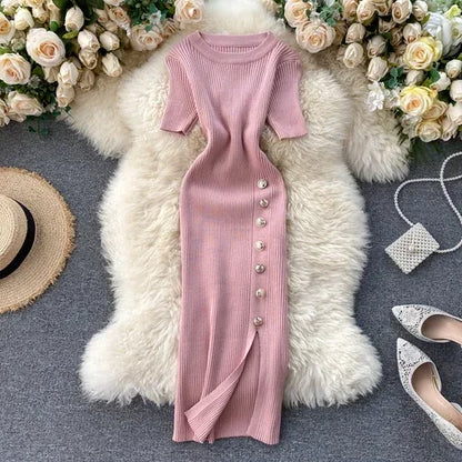 Vestidos sólidos vintage ajustado sexy de punto elástico