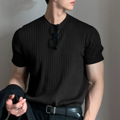 Camiseta ligera de lujo para hombre, de manga larga, cuello redondo, drapeada