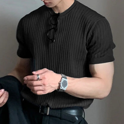 Camiseta ligera de lujo para hombre, de manga larga, cuello redondo, drapeada