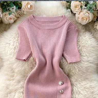 Vestidos sólidos vintage ajustado sexy de punto elástico