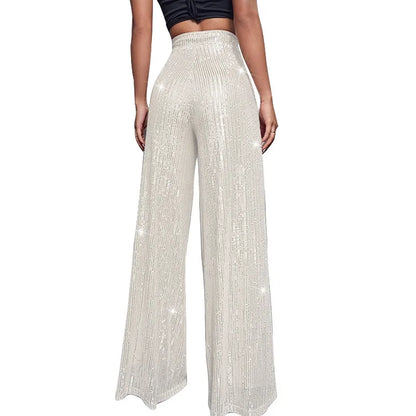 Pantalones acampanados de cintura alta con lentejuelas brillantes para mujer