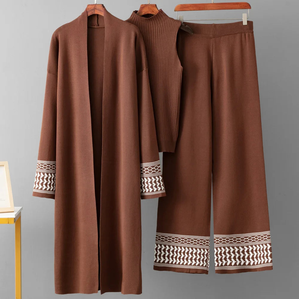 Conjunto de 3 piezas, cárdigan, chaleco, pantalones, prendas de punto