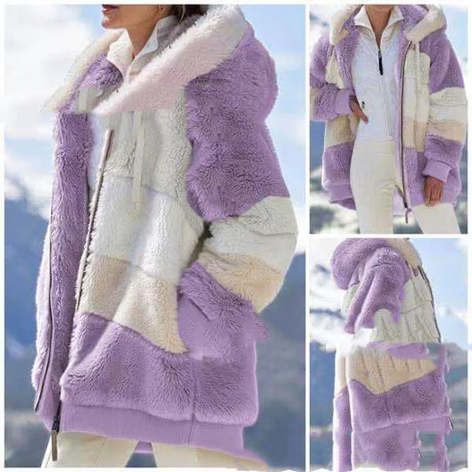 Chaqueta Recortada con Capucha y Parches Multicolor purpura
