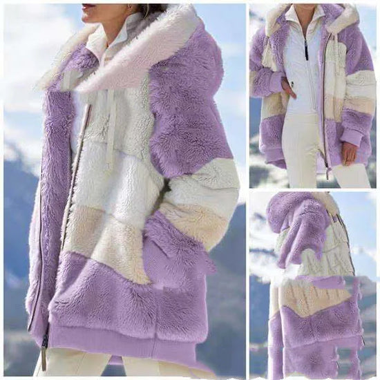 Chaqueta Recortada con Capucha y Parches Multicolor purpura