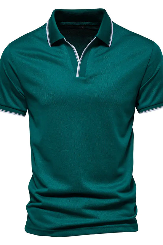 Camiseta Polo V-Cuello de Color Sólido para Hombre de Verano