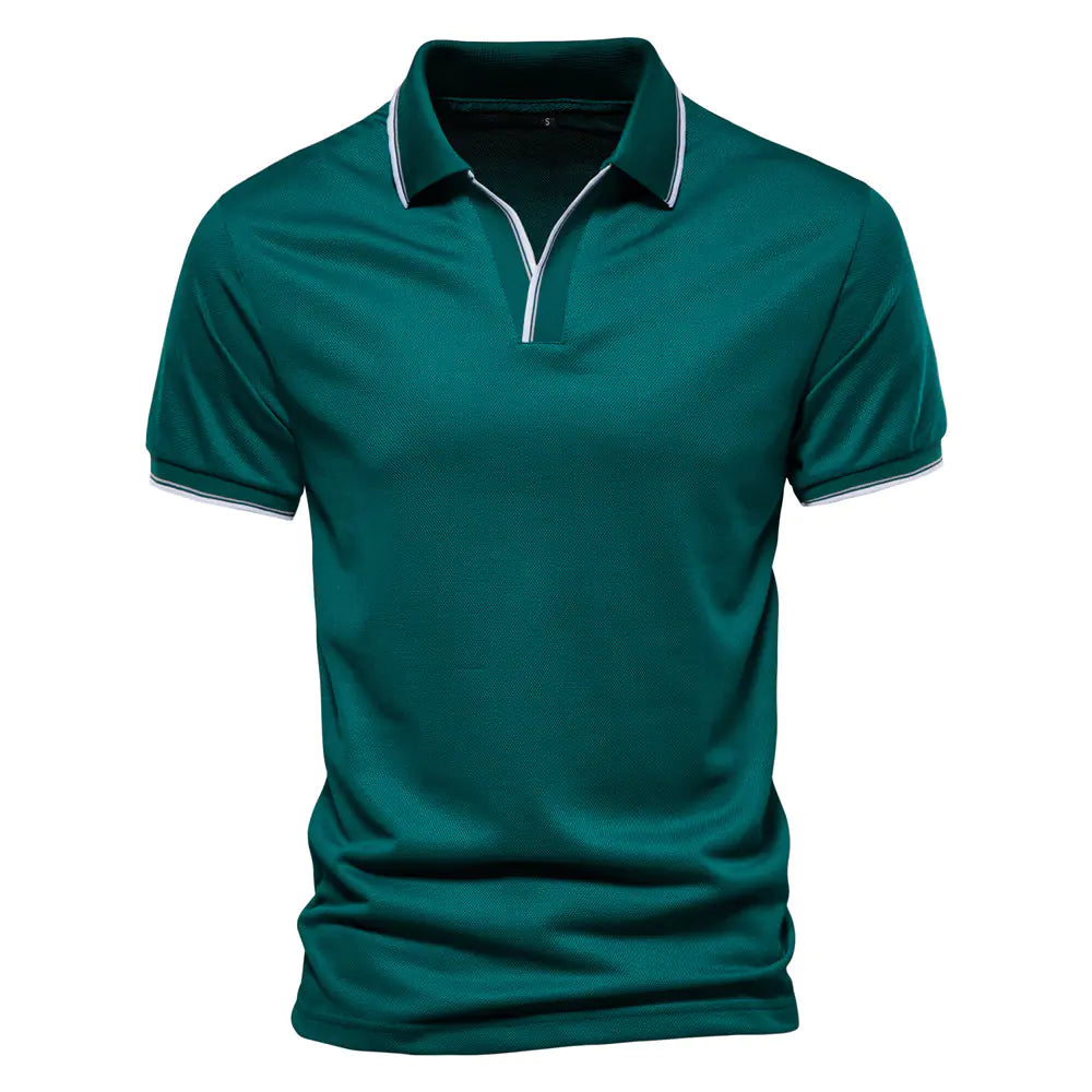 Camiseta Polo V-Cuello de Color Sólido para Hombre de Verano