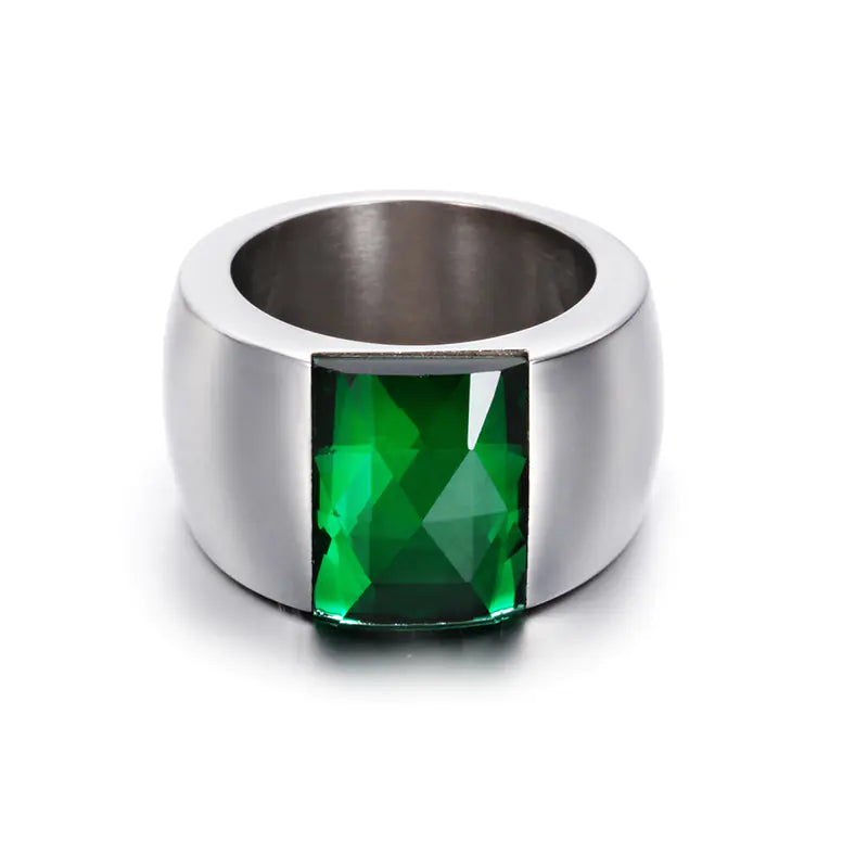 Anillo Simple de Acero de Titanio para Mujeres con Diseño de Vidrio