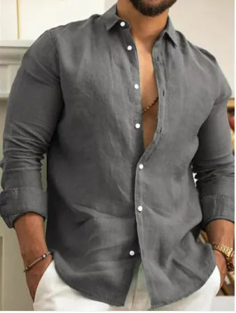 Camisa Casual de Algodón Lino para Hombre