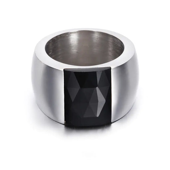 Anillo Simple de Acero de Titanio para Mujeres con Diseño de Vidrio