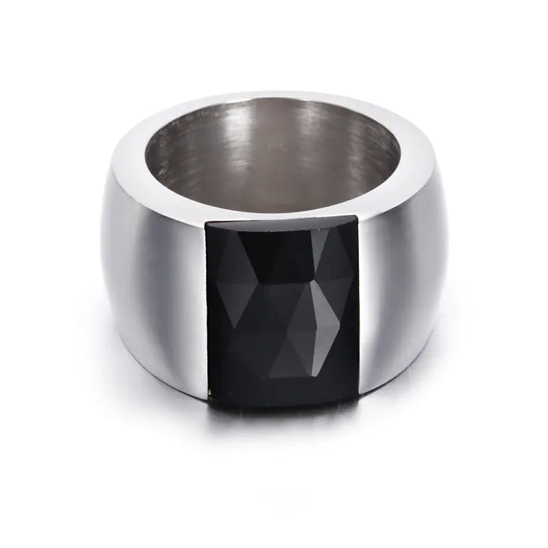 Anillo Simple de Acero de Titanio para Mujeres con Diseño de Vidrio