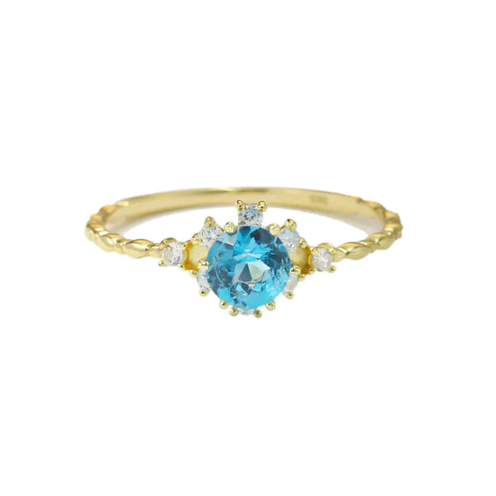 Anillo de Zircón de Topacio Azul Natural de Plata S925 para Mujeres