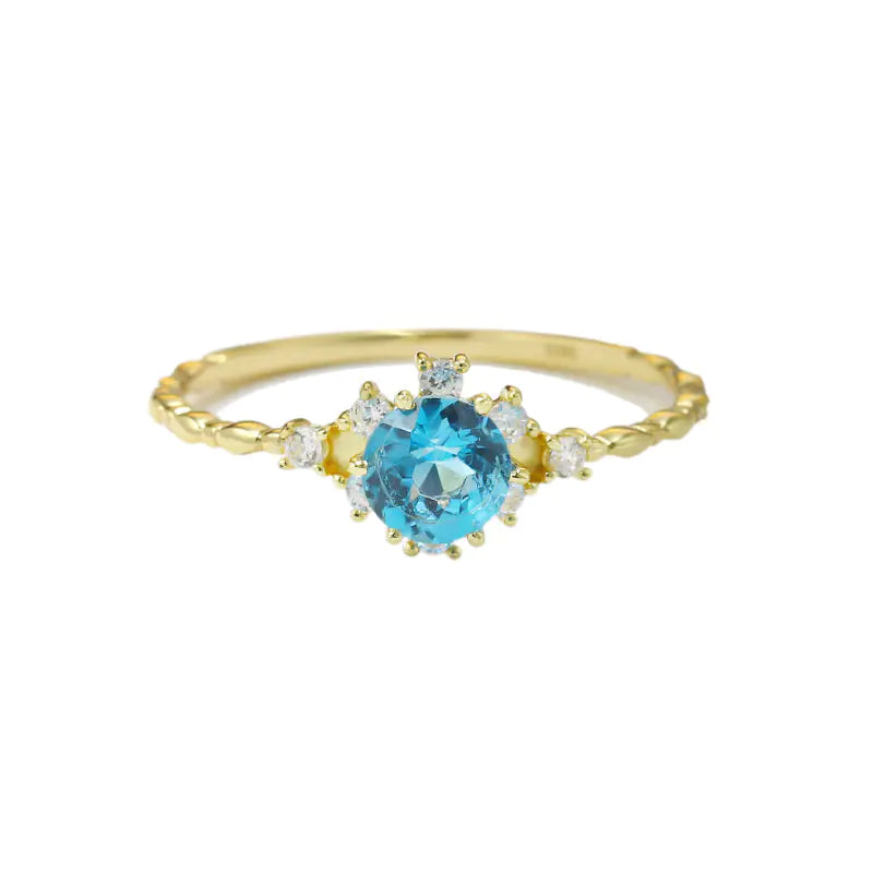 Anillo de Zircón de Topacio Azul Natural de Plata S925 para Mujeres