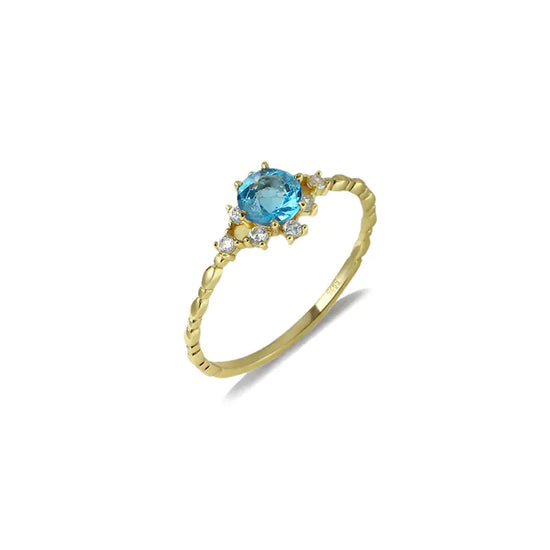 Anillo de Zircón de Topacio Azul Natural de Plata S925 para Mujeres