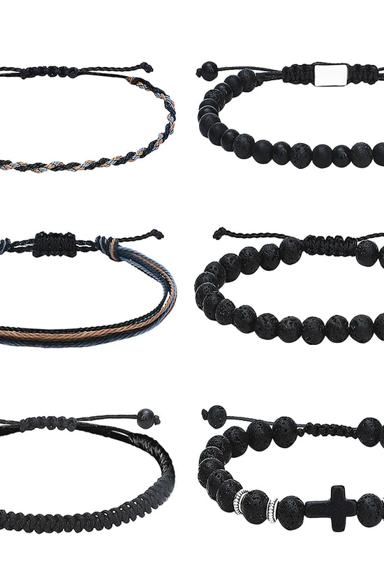 NEWITIN Set de 6 Pulseras Trenzadas de Obsidiana, Ónix Negro Mate