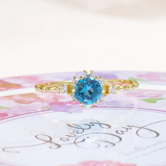 Anillo de Zircón de Topacio Azul Natural de Plata S925 para Mujeres