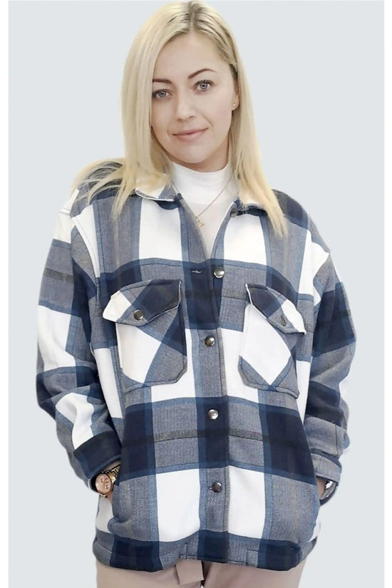Chaqueta Camisera a Cuadros Azul para Mujer