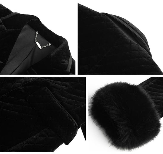 Abrigo Medio-largo de Terciopelo Negro para Mujer