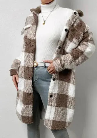Sudadera Larga de Forro Polar a Cuadros para Mujer gris