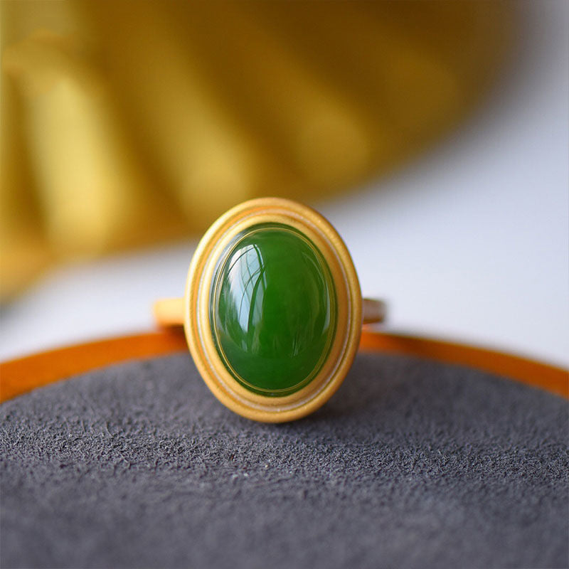 Anillo Retro de Jade Hetian Natural con Esmeralda para Mujer