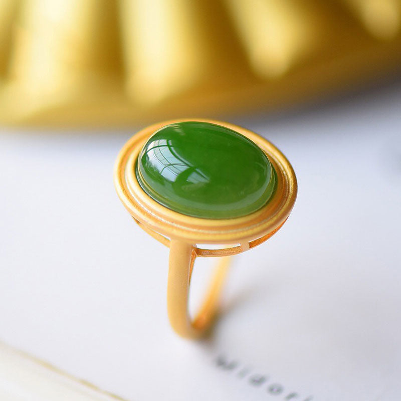 Anillo Retro de Jade Hetian Natural con Esmeralda para Mujer