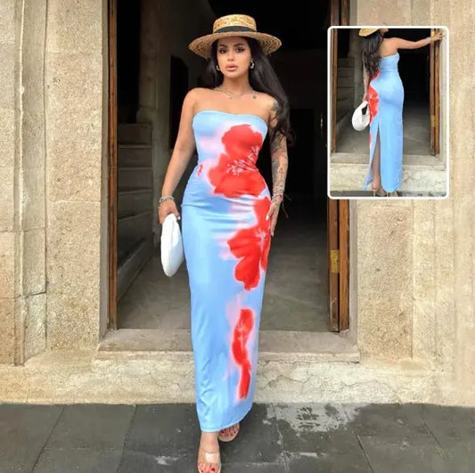 vestido largo con abertura estrecha: donde la elegancia se une al encanto