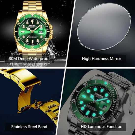 Reloj de vestir BINBOND Elite de acero inoxidable resistente al agua para hombre
