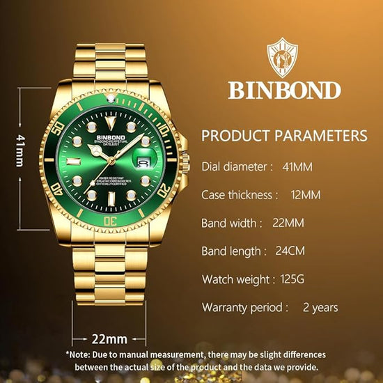 Reloj de vestir BINBOND Elite de acero inoxidable resistente al agua para hombre