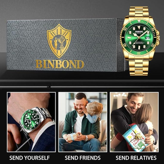 Reloj de vestir BINBOND Elite de acero inoxidable resistente al agua para hombre