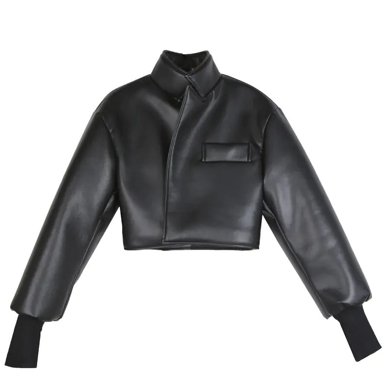 Chaqueta de Cuero Corta con Hombros Anchos para Mujer