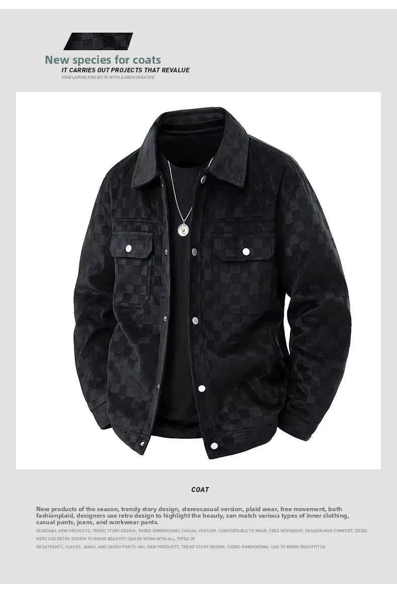 Chaqueta de gamuza a cuadros para hombre, estilo retro americano