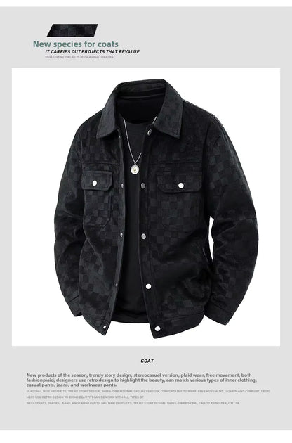 Chaqueta de gamuza a cuadros para hombre, estilo retro americano