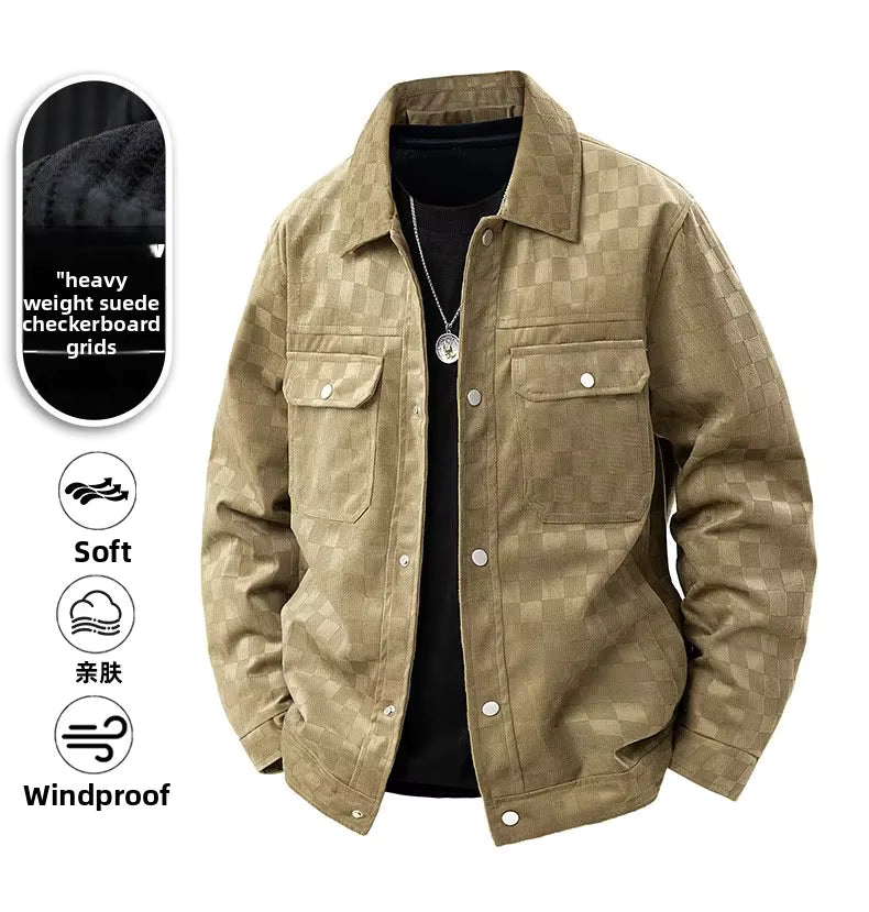 Chaqueta de gamuza a cuadros para hombre, estilo retro americano