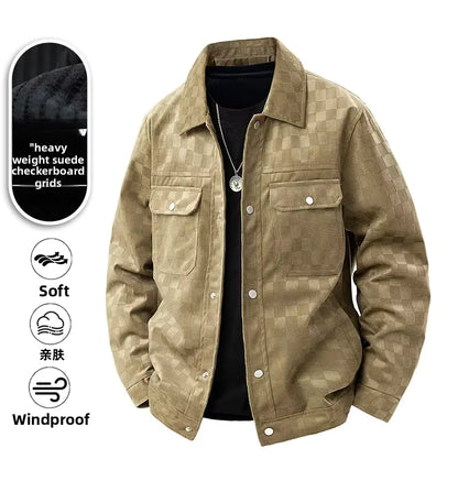 Chaqueta de gamuza a cuadros para hombre, estilo retro americano