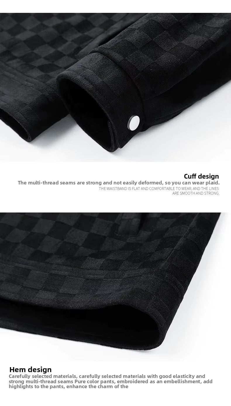 Chaqueta de gamuza a cuadros para hombre, estilo retro americano