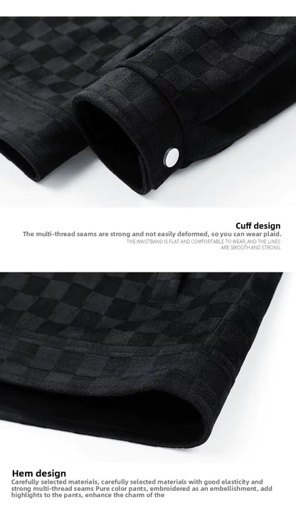 Chaqueta de gamuza a cuadros para hombre, estilo retro americano