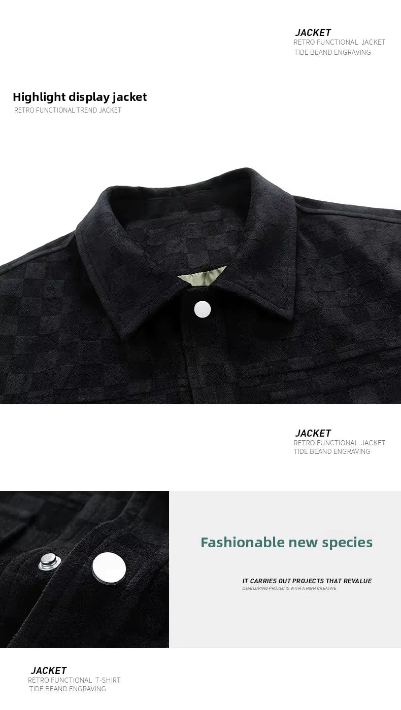 Chaqueta de gamuza a cuadros para hombre, estilo retro americano