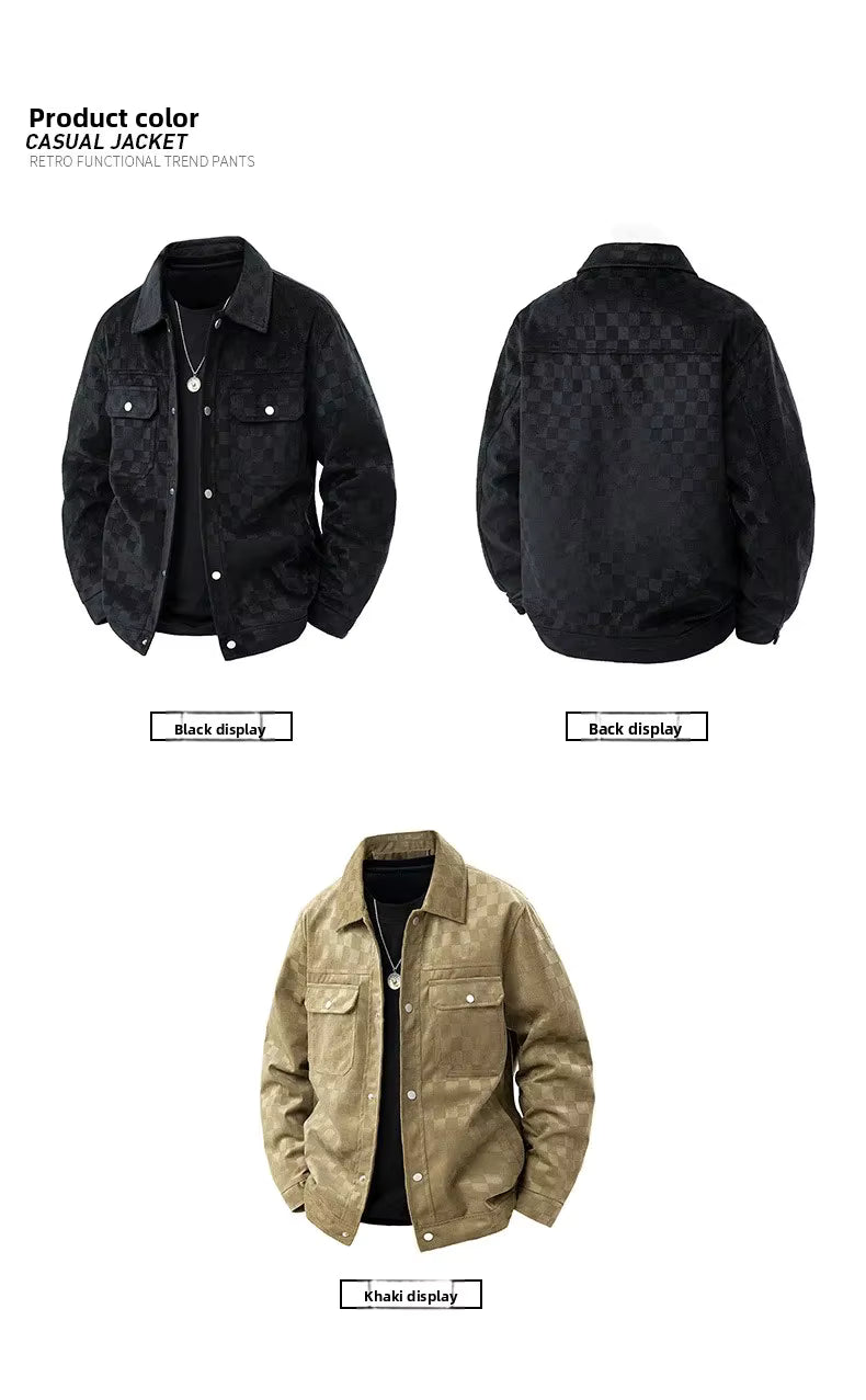 Chaqueta de gamuza a cuadros para hombre, estilo retro americano
