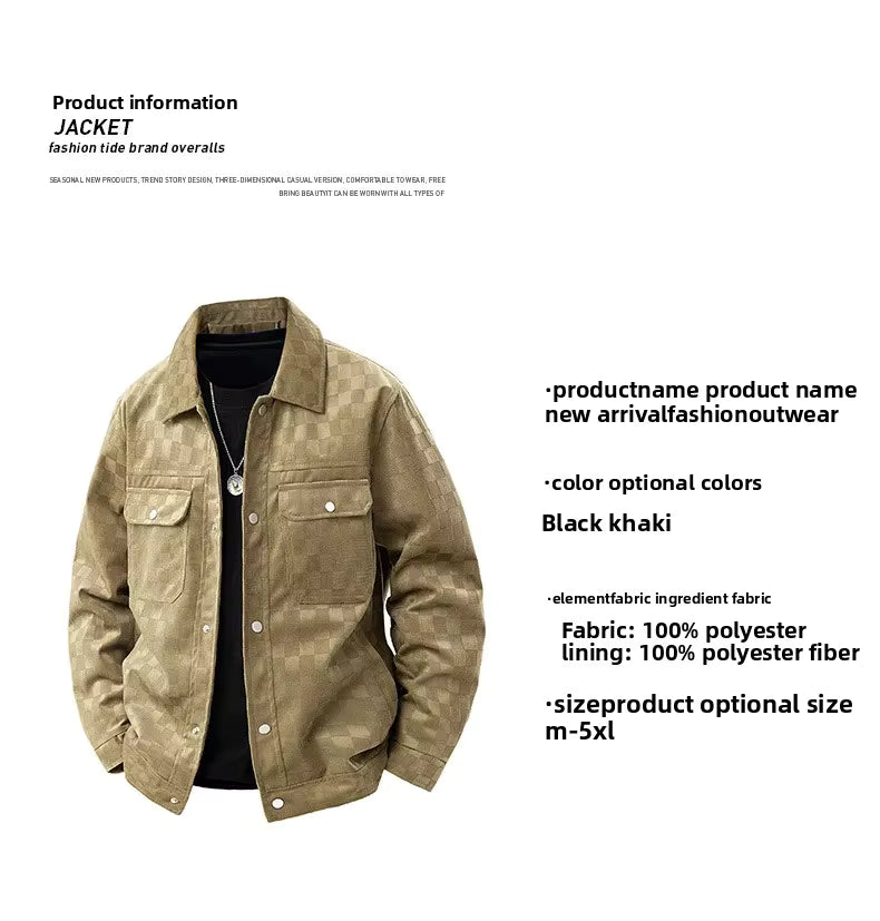 Chaqueta de gamuza a cuadros para hombre, estilo retro americano