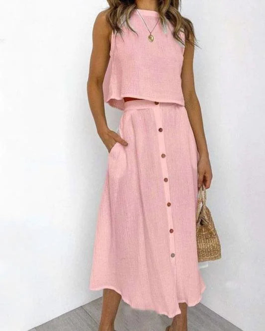 Conjunto de Chaleco y falda Midi - Sofisticación en Dos Piezas