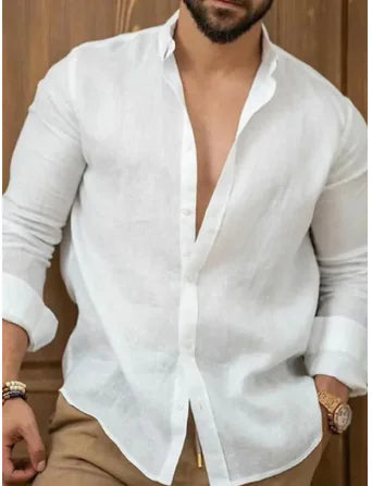 Camisa Casual de Algodón Lino para Hombre