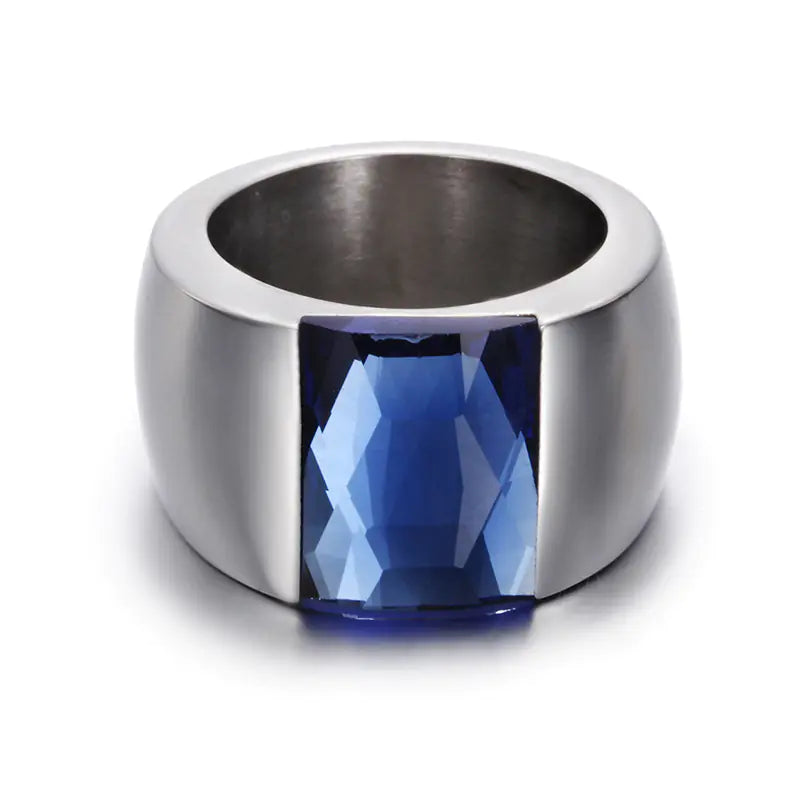 Anillo Simple de Acero de Titanio para Mujeres con Diseño de Vidrio