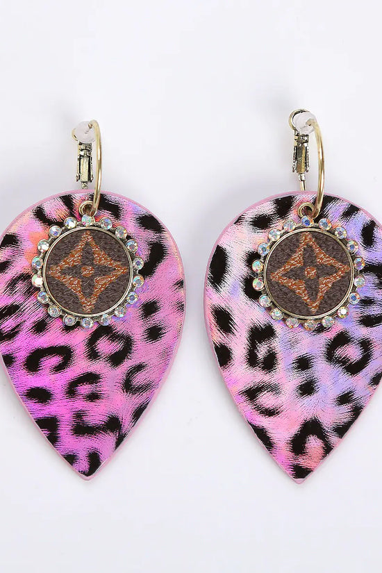 Aretes de Cuero de Doble Cara con Estampado de Leopardo y Forma de Gota